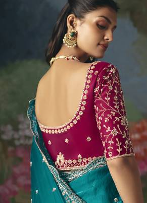 Sky blue premium fancy heavy beads work saree 2