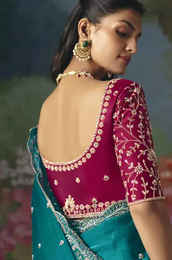 Sky blue premium fancy heavy beads work saree