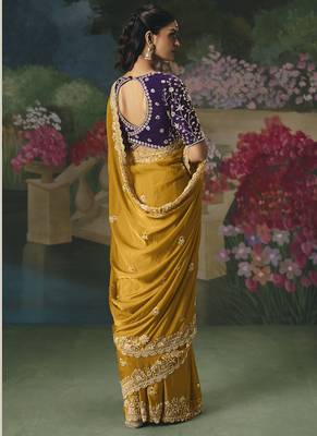 Mustard premium fancy heavy beads work saree 2