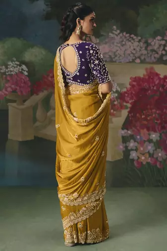 Mustard premium fancy heavy beads work saree