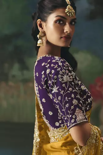 Mustard premium fancy heavy beads work saree