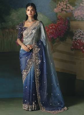 Multicolor premium fancy heavy beads work saree 1