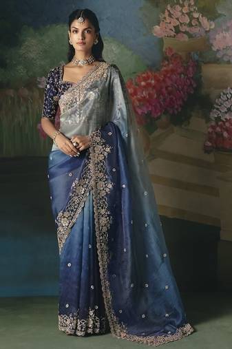 Multicolor premium fancy heavy beads work saree