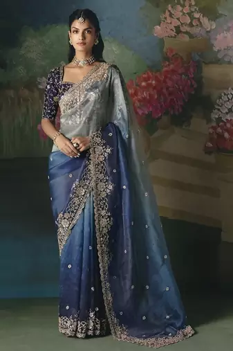 Multicolor premium fancy heavy beads work saree
