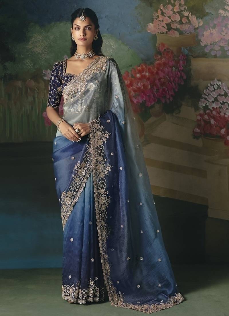 Multicolor premium fancy heavy beads work saree