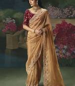Beige premium fancy heavy beads work saree