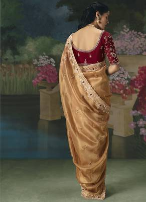 Beige premium fancy heavy beads work saree 2