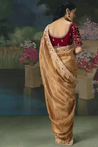 Beige premium fancy heavy beads work saree