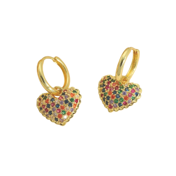 dangling heart multicolour gold plated hoop earring 1