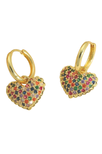 dangling heart multicolour gold plated hoop earring