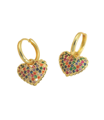 dangling heart multicolour gold plated hoop earring