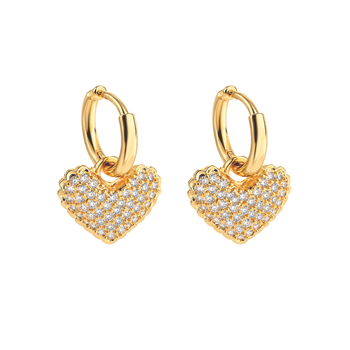 Dangling heart sparkle  gold plated hoop earring 1