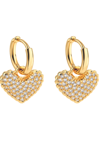 Dangling heart sparkle  gold plated hoop earring