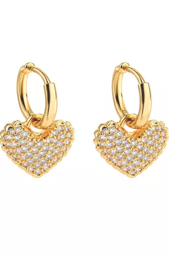 Dangling heart sparkle  gold plated hoop earring
