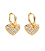 Dangling heart sparkle  gold plated hoop earring