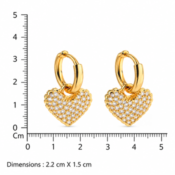Dangling heart sparkle  gold plated hoop earring 2