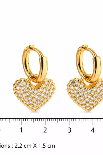 Dangling heart sparkle  gold plated hoop earring
