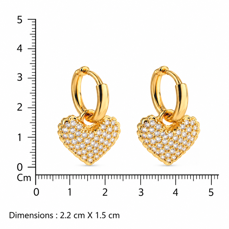 Dangling heart sparkle  gold plated hoop earring