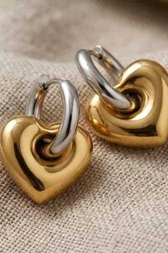 Duo tone love gold plated hoop earrings