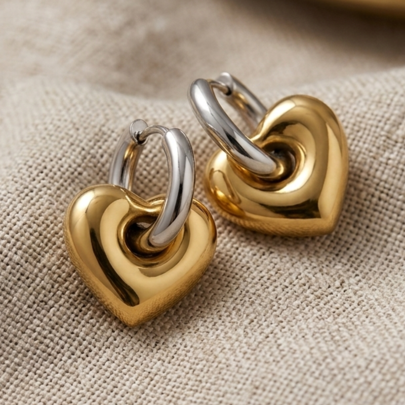 Duo tone love gold plated hoop earrings