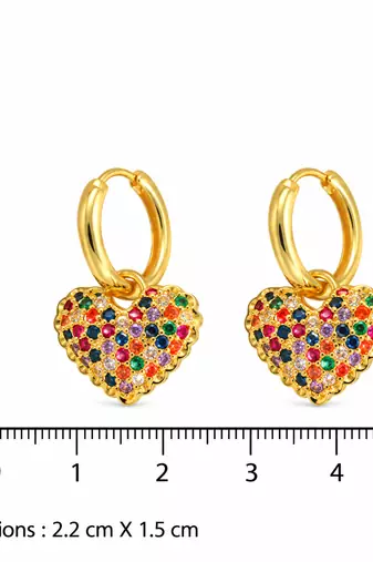 dangling heart multicolour gold plated hoop earring