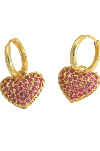 dangling heart rose gold plated hoop earring