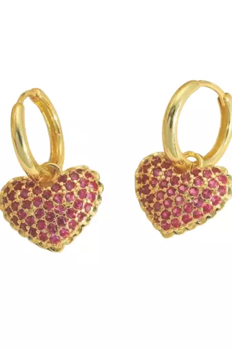 dangling heart rose gold plated hoop earring