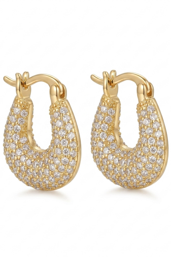 rebellious geometric sparkle gold plated hoop earring