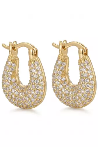 rebellious geometric sparkle gold plated hoop earring