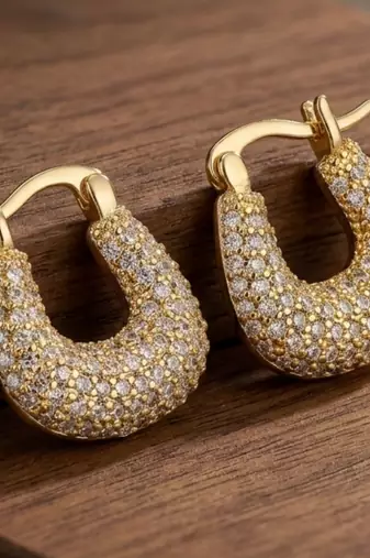 rebellious geometric sparkle gold plated hoop earring