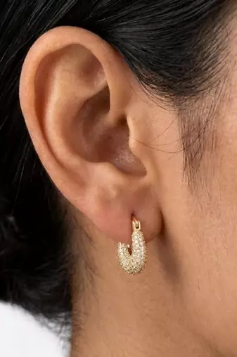 rebellious geometric sparkle gold plated hoop earring