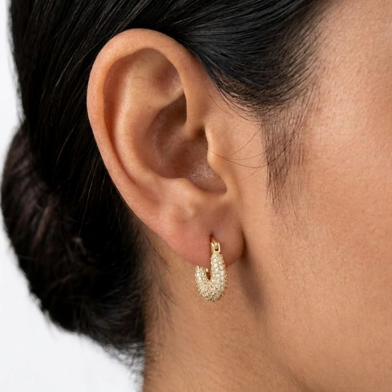 rebellious geometric sparkle gold plated hoop earring