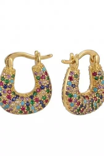 rebellious geometric colorful gold plated hoop earring