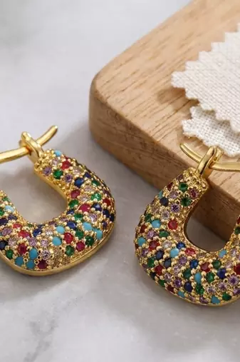 rebellious geometric colorful gold plated hoop earring
