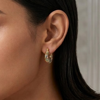 rebellious geometric colorful gold plated hoop earring 3
