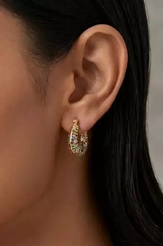 rebellious geometric colorful gold plated hoop earring