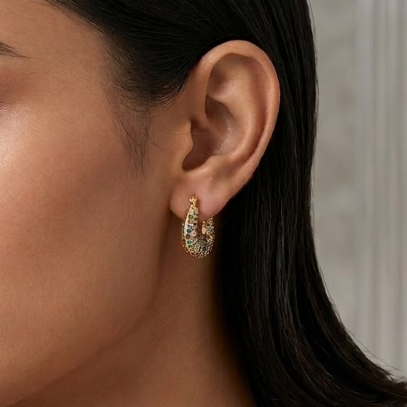 rebellious geometric colorful gold plated hoop earring