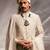 Ivory embroidered raw silk sherwani set with stole