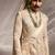 Beige embroidered linen satin sherwani set with stole