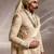 Beige embroidered linen satin sherwani set with stole