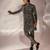 Charcoal grey embroidered linen satin achkan kurta set