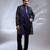 Prussian blue embroidered linen satin achkan kurta set