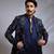 Prussian blue embroidered linen satin achkan kurta set