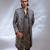 Moss grey embroidered linen satin achkan kurta set