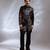 Black embroidered linen satin achkan set