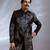 Black embroidered linen satin achkan set