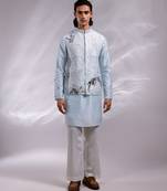 Ice blue embroidered bemberg silk kurta jacket set