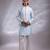 Ice blue embroidered bemberg silk kurta jacket set
