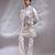 Ice grey embroidered raw silk satin kurta jacket set