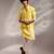 Lime yellow embroidered organza linen satin kurta jacket set